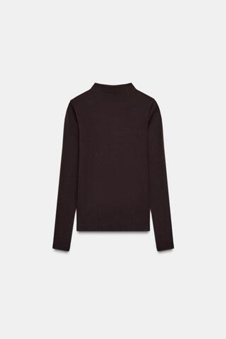 ZARA ФУТБОЛКА С ВЫСОКИМ ВОРОТНИКОМ, ШОКОЛАДНЫЙ