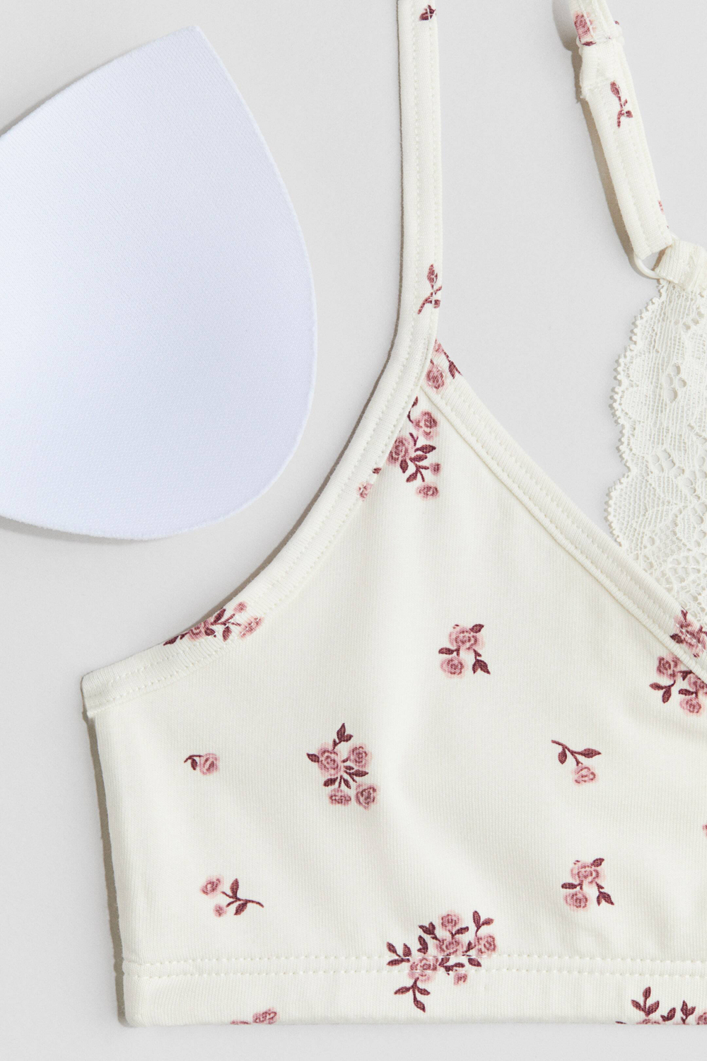 H&M Укороченный топ с кружевом и принтом, белый