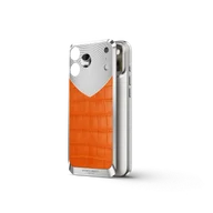 Чехол для iPhone 17 на магните - Натуральная кожа Аллигатора - Оранжевый