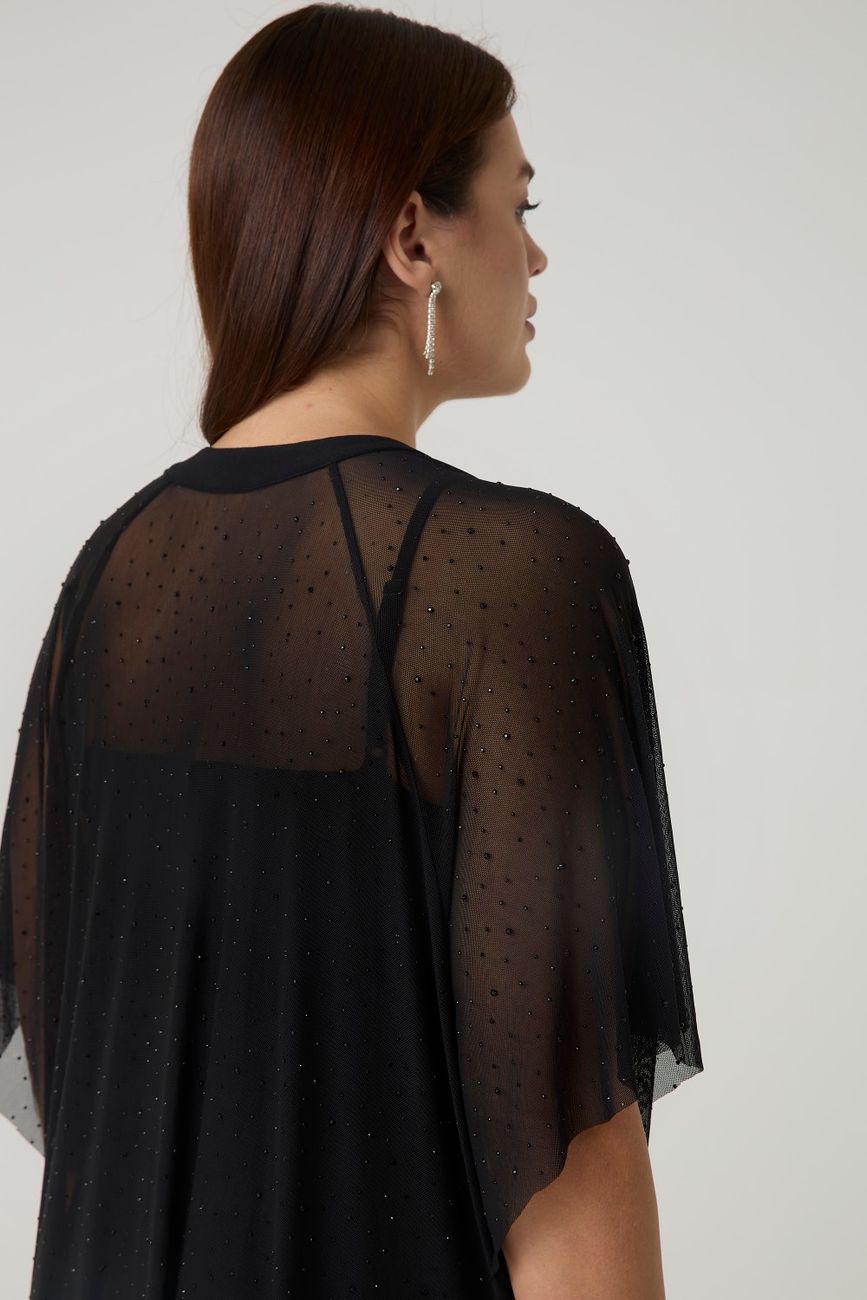 Платье-туника из сетки со стразами, черный