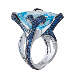 Кольцо с Топазом Sky и Сапфирами, R0066-0/8
