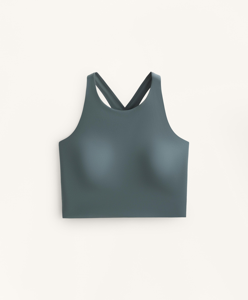 Oysho Топ Light Touch с перекрестной спинкой, серо-зеленый