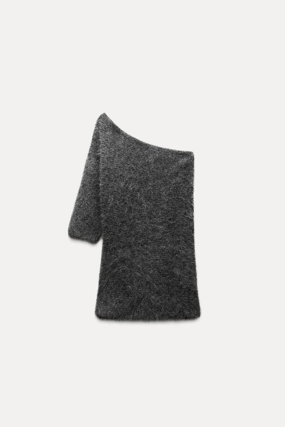 ZARA ТОП АСИММЕТРИЧНОГО КРОЯ ИЗ ШЕРСТИ АЛЬПАКИ, СЕРЫЙ