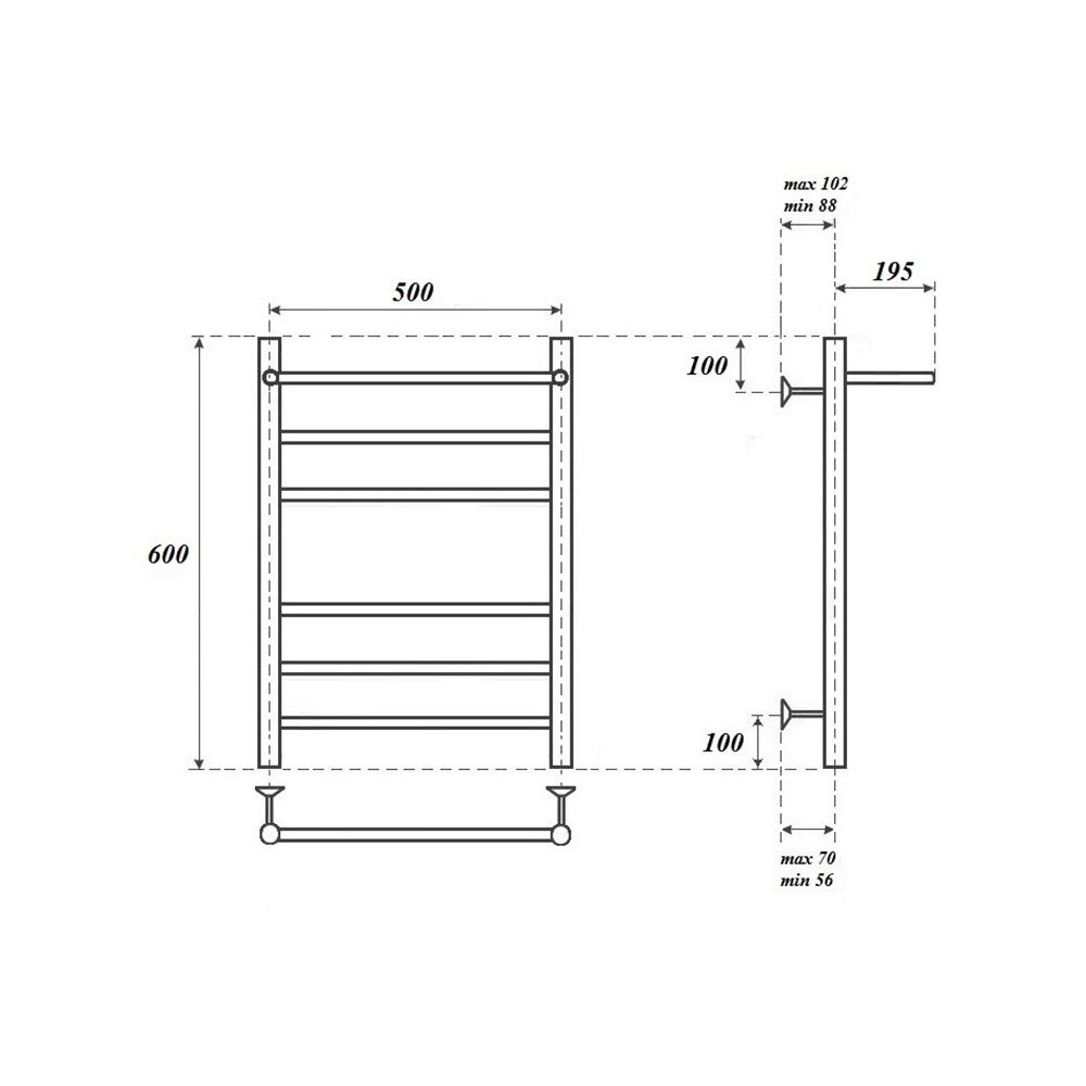 Полотенцесушитель электрический Point Аврора PN10156PE П5 500x600 с полкой левый/правый, хром