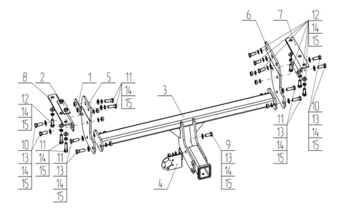 Фаркоп на Nissan X-Trail T32 2015-2022 без выреза в бампере. Тип шара: E. Нагрузки: 1500/75 кг,NS 27B