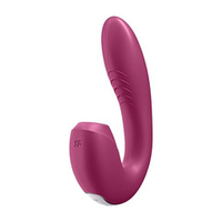 Малиновый вибратор 14,8см с вакуумным стимулятором Satisfyer Sunray