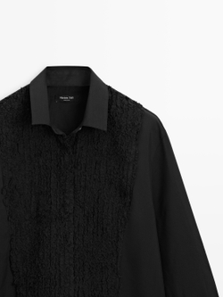 Massimo Dutti Рубашка с большим отложным воротником и вышивкой, черный