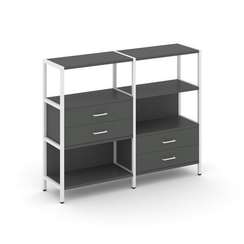 Shelf System Двухсекционный стеллаж трехярусный с ящиками SN.STM-323 Антрацит/Металл Белый 1590*400*