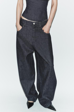 ZARA ДЖИНСЫ TRF BARREL С ВЫСОКОЙ ПОСАДКОЙ, ТЕМНЫЙ ИНДИГО