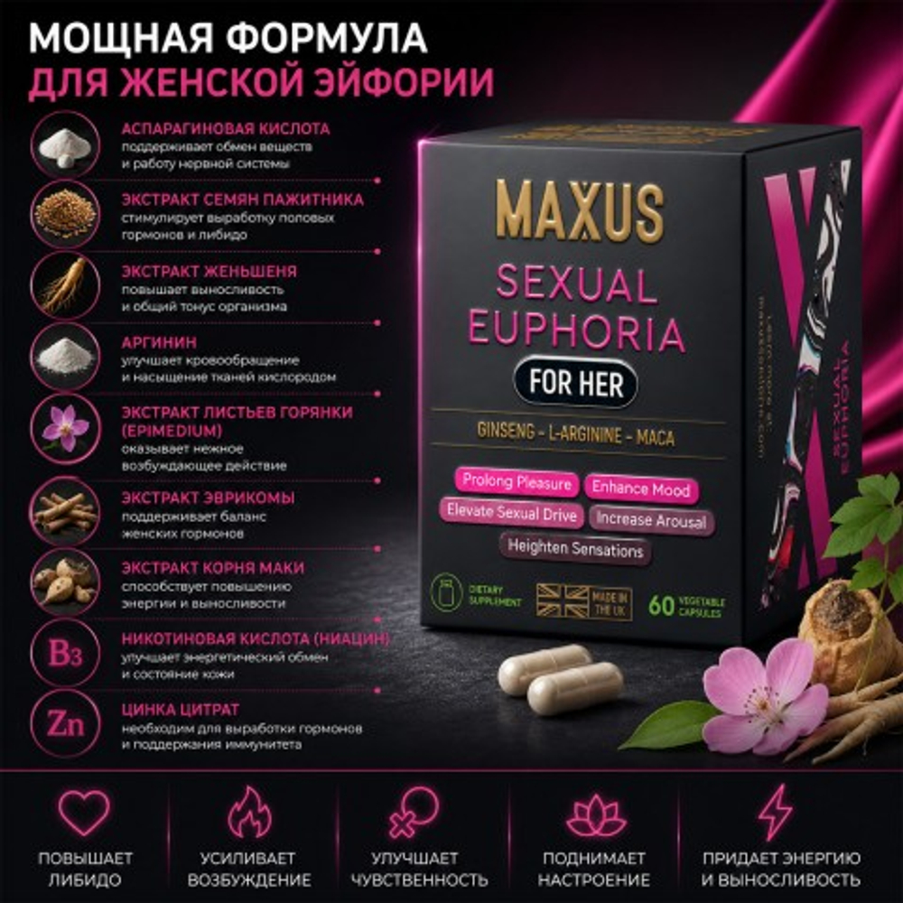 MAXUS БАД Sexual Euphoria for her (Сексуальная Эйфория для нее), 60 капсул