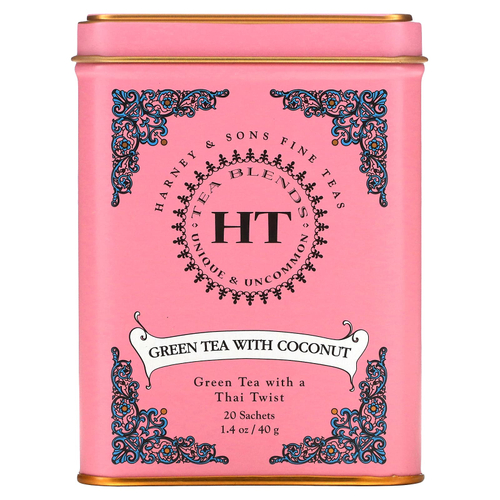 Harney & Sons, HT Tea Blends, зеленый чай с кокосом, 20 чайных пакетиков, 40 г (1,4 унции)