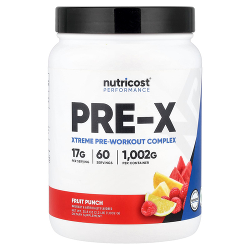 Nutricost, Performance, PRE-X, предтренировочный комплекс Xtreme, со вкусом фруктового пунша, 1002 г (2,2 фунта)