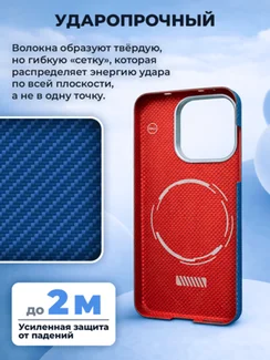 Карбоновый чехол для IQOO 15 с MagSafe синий (Blue) шахматное плетение