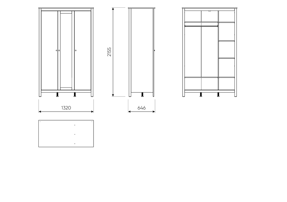 Шкаф Сага 3 двери с зеркалом, 132х64.6х215.5 см, серый/ясень
