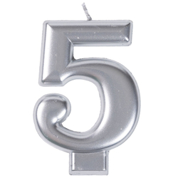 Свечи-цифры Серебряные, 8 см.