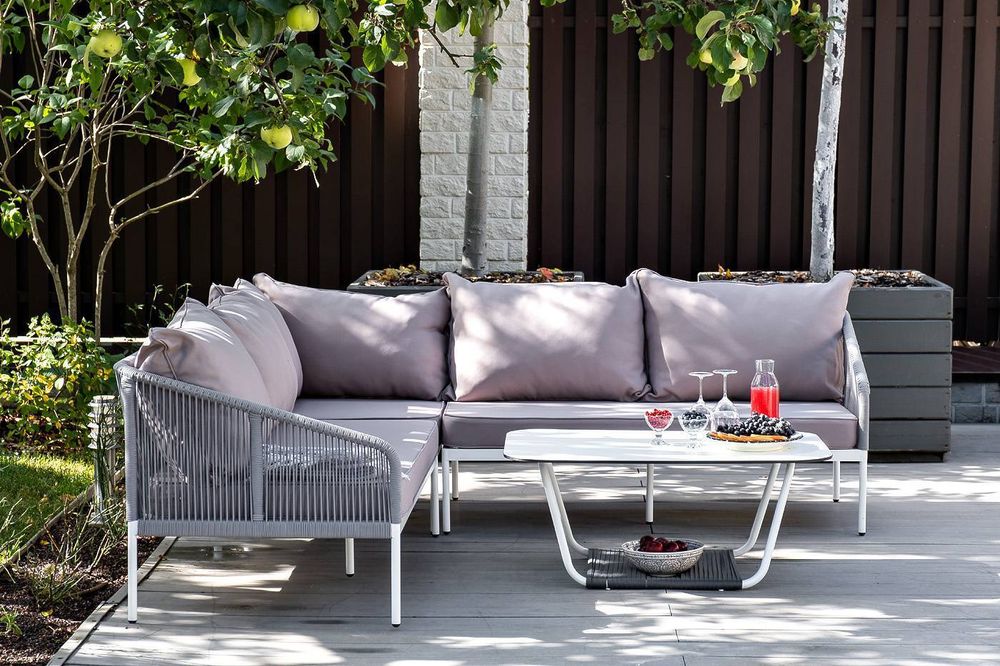 "Канны" модульная угловая лаунж-зона из роупа (веревки), цвет светло-серый