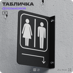 Табличка "Туалет направо и направо" флажковая на стену, двусторонняя с крепежом, 19 х 25 см, для офиса, кафе, ресторана, серия COSMO, Айдентика Технолоджи