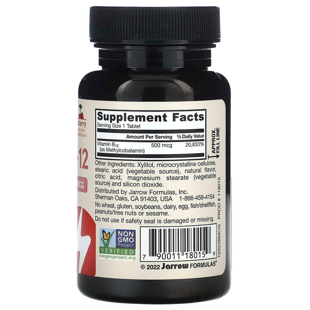 Jarrow Formulas, метил B-12, вишневый вкус, 500 мкг, 100 жевательных леденцов