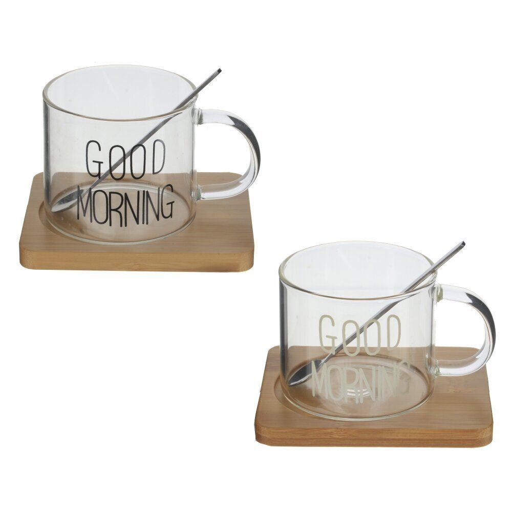 GAEM Кружка с ложкой на деревянной подставке, 300 мл, L12 W9,5 H10 см, 2в.