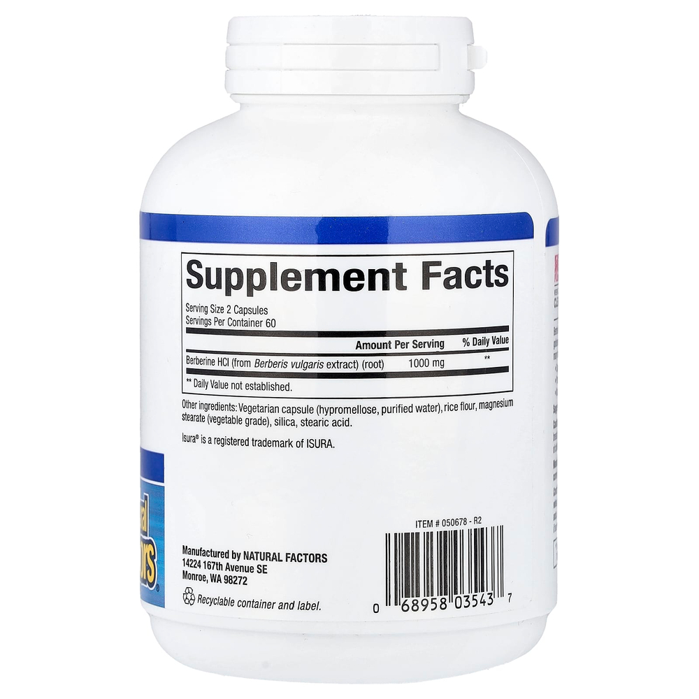 Natural Factors, WellBetX®, берберин, 120 вегетарианских капсул (500 мг в 1 капсуле)
