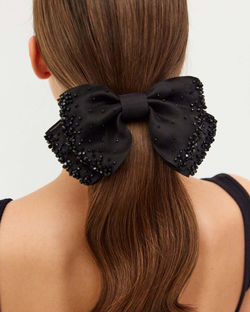 Бант "Балерина" из натурального шёлка с декором в тон. Цвет черный