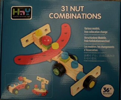 Конструктор деревянный с болтами 31 дет, коробка C-41950