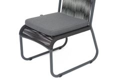 "Ането" стул плетеный из роупа, каркас алюминий темно-серый (RAL7024) муар, роуп темно-серый круглый, ткань темно-серая 027