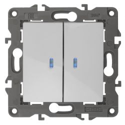 14-1105-01 ЭРА Выключатель двойной с подсветкой, 10АХ-250В, IP20, Эра Elegance, белый