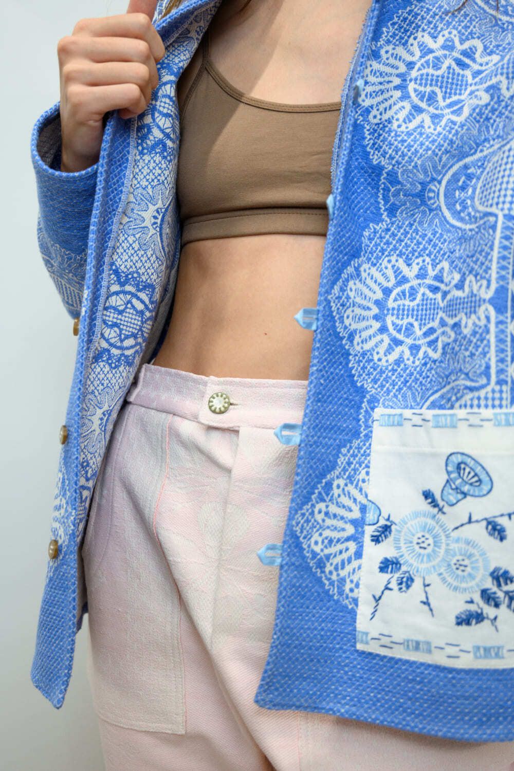 Куртка Soeurs Украшенная Светло-Голубыми Цветами / Light Blue Flowers Jacket синяя