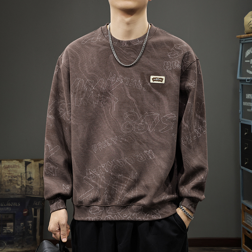 Толстовка осенняя стираная с облаками, с длинными рукавами в американском стиле