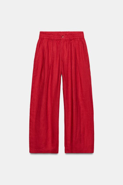 ZARA БРЮКИ ИЗ ЛЬНА СО СКЛАДКАМИ — ZW COLLECTION, КРАСНЫЙ