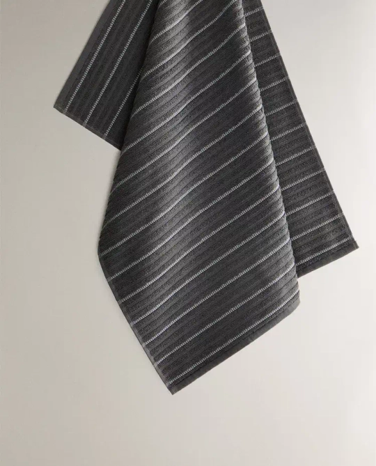 ZARA HOME КУХОННОЕ ПОЛОТЕНЦЕ ИЗ МАХРОВОГО ХЛОПКА В ПОЛОСКУ, СЕРЫЙ