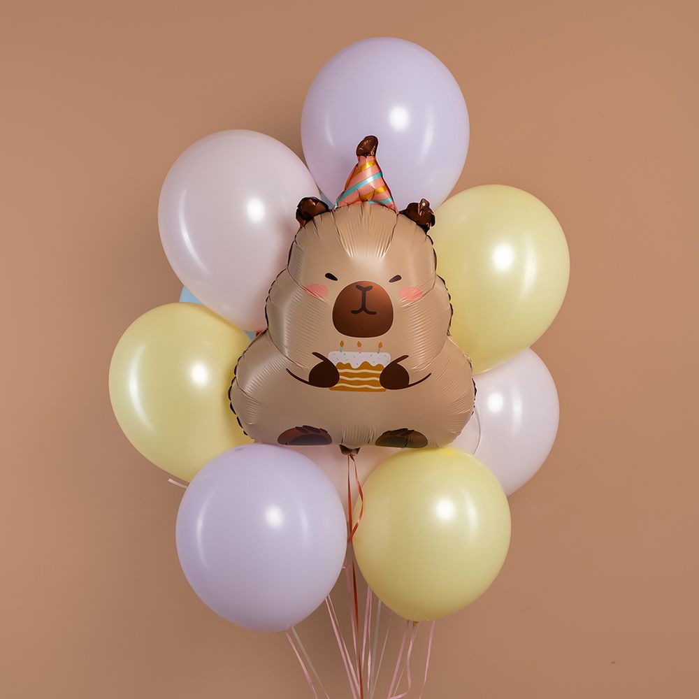 Шар (27''/69 см) Фигура, Капибара с тортиком, 1 шт.