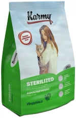 Karmy Sterilized Сухой корм для взрослых стерилизованных кошек с индейкой, 400гр