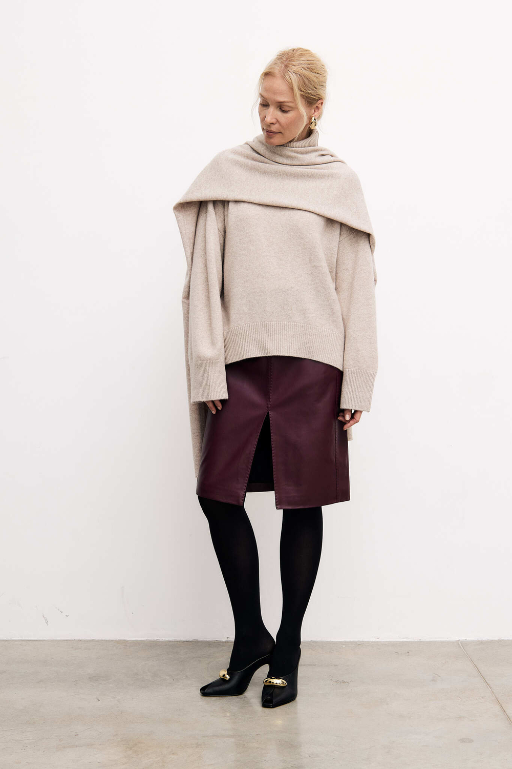 Шарф из кашемира и шерсти бежевый меланж