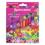 Фломастеры BRAUBERG "Blooming flowers", 12 цветов, вентилируемый колпачок, картонная упаковка с фольгой, 150560