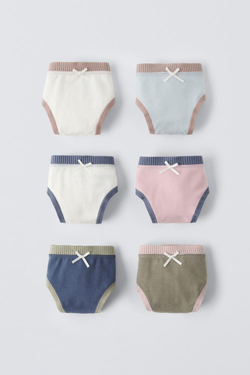 ZARA НАБОР ИЗ 6 ТРУСОВ В РУБЧИК, ЭКРЮ