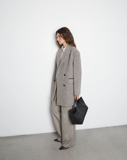 Пальто на поясе из шерсти Стелла Маккартни елочка молочный/темно-коричневый