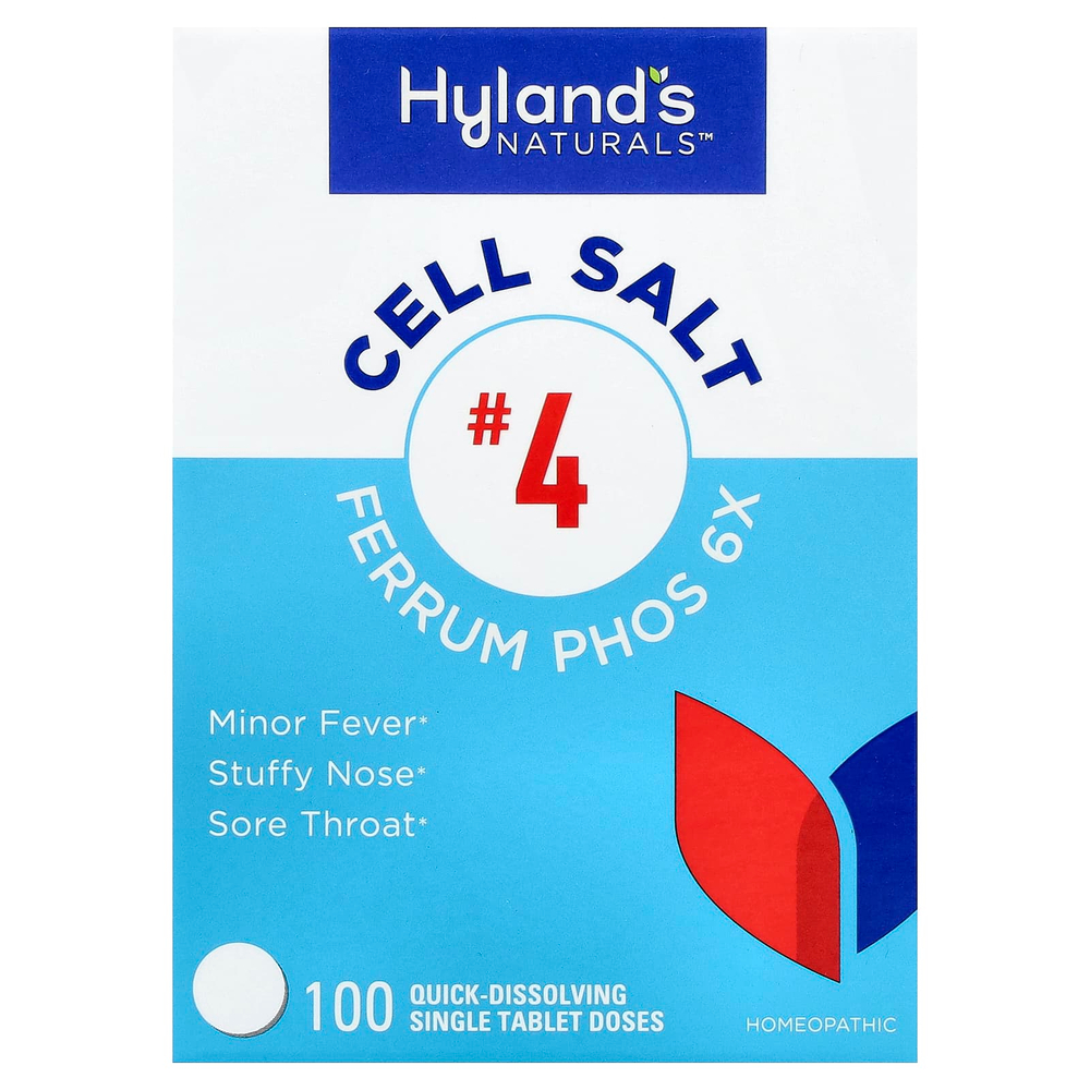 Hyland's Naturals, Cell Salt # 4, Ferrum Phos 6X, 100 быстрорастворимых одиночных таблеток