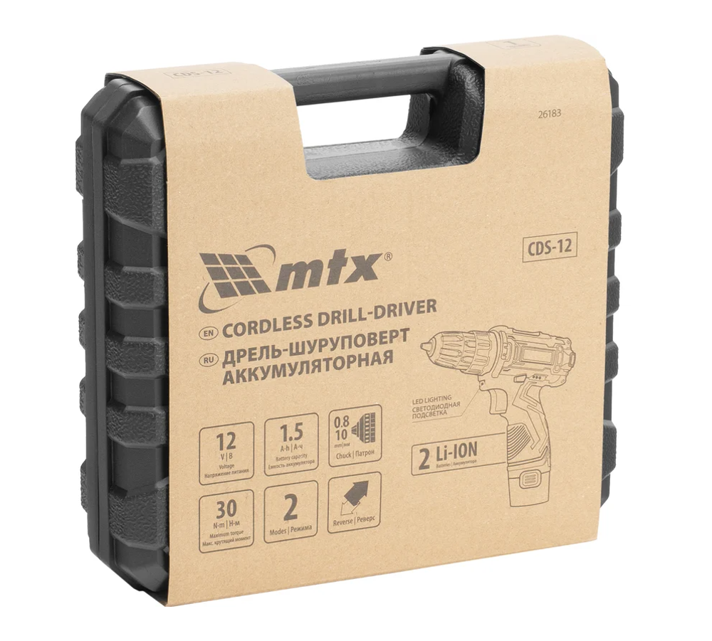 Дрель-шуруповерт аккумуляторная MTX CDS-12, Li-Ion, 12 В, 26183