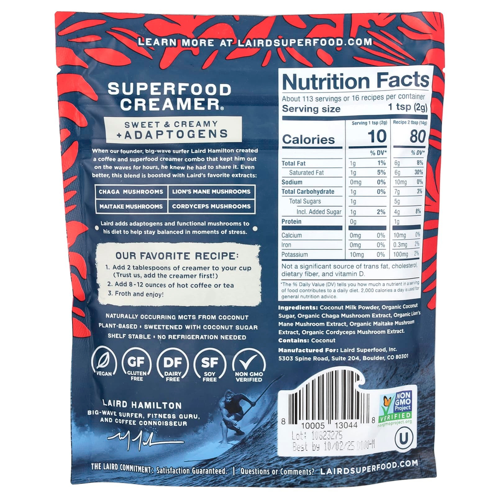 Laird Superfood, Superfood Creamer® + адаптогены, сладкие и сливочные, 227 г (8 унций)
