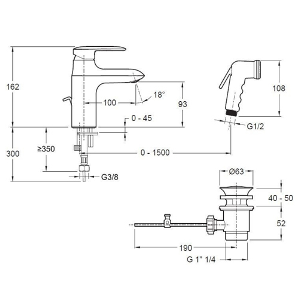 Смеситель для раковины с гигиенической лейкой Jacob Delafon Kumin E99465-CP