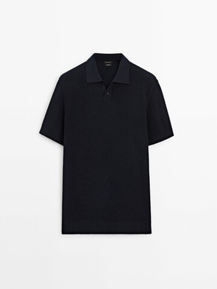 Massimo Dutti Трикотажная рубашка-поло с короткими рукавами, темно-синий