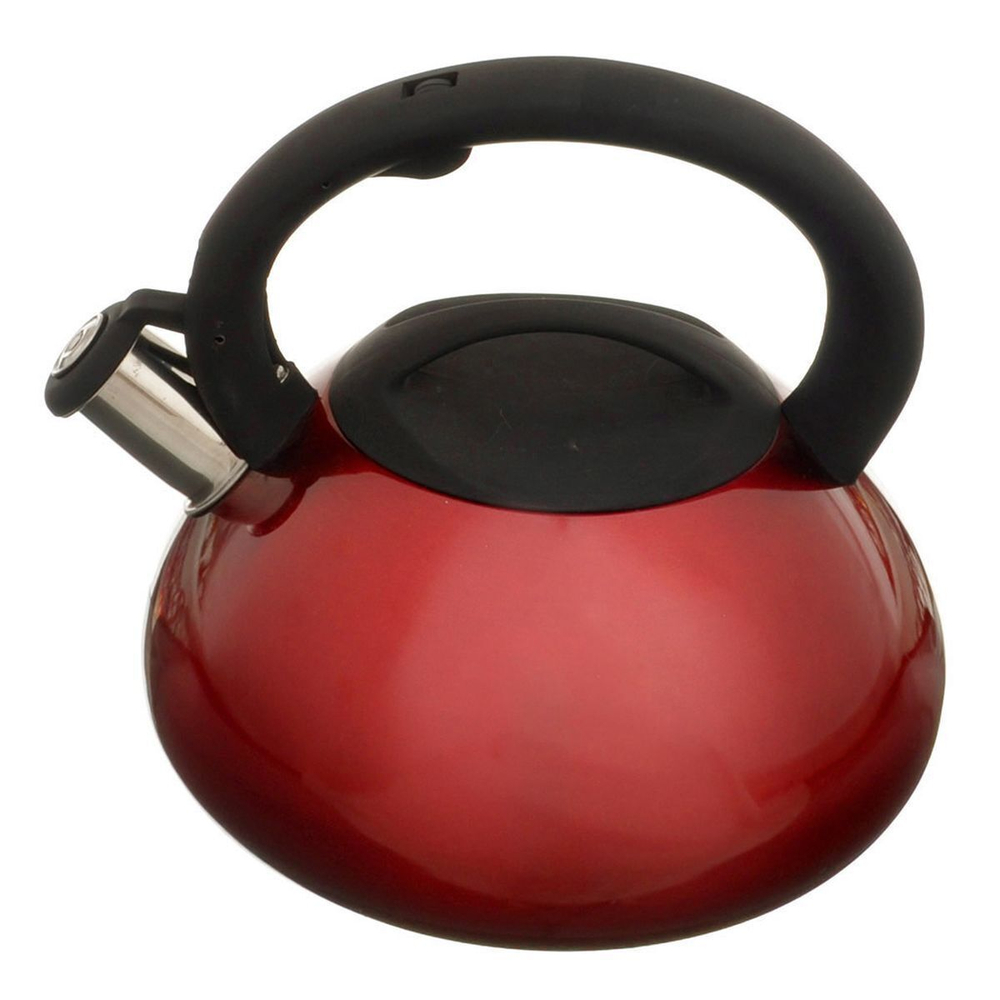 Чайник нерж, 3 л, свист, зеркал, ручк с силик покр, Daniks, индукц, красн, DSC-8798