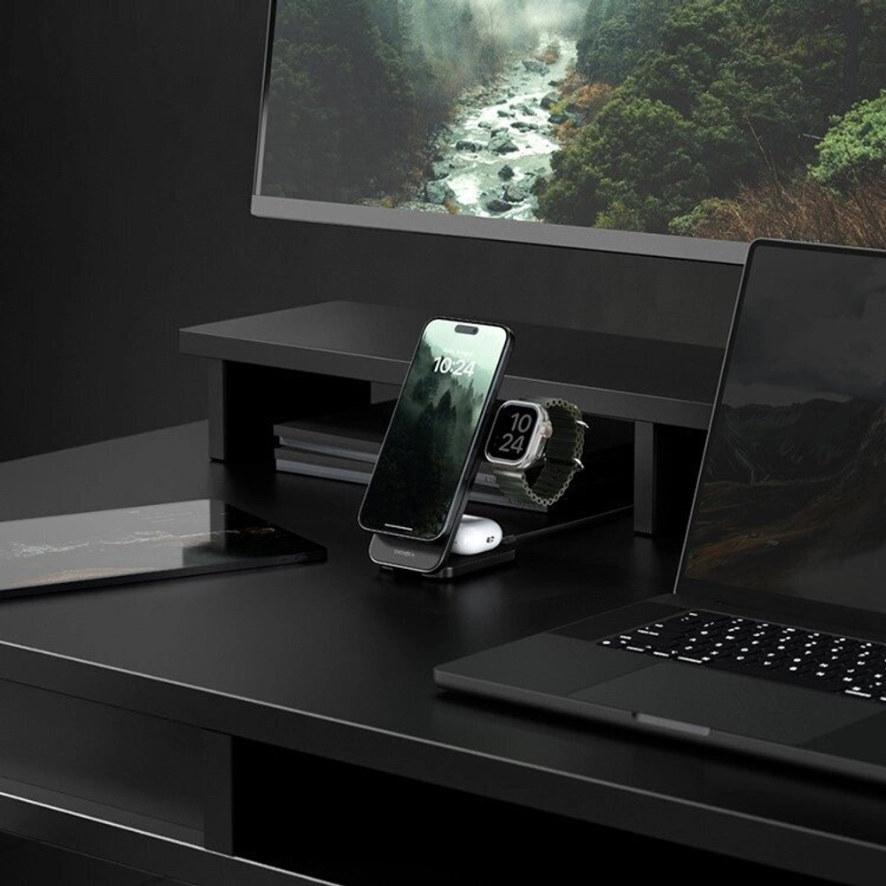 Беспроводное зарядное устройство EnergEA Bazic GoMag Trio PLUS 3in1 magnetic wireless foldable charger Qi2 22.5W, Blue (MAG-TRIOPLUS-BLU)