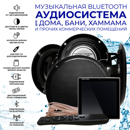 Комплект влагостойкой акустической системы для бани, сауны и хамама SENSOR Black VISATON 4