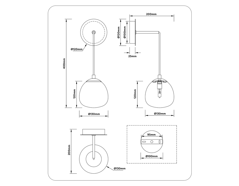 Светильник настенный LH51005 SGD/BK/FR золотой песок/черный/белый матовый G9 max 28W 130*200*400