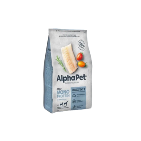 Сухой корм для взрослых собак средних и крупных пород AlphaPet Superpremium Monoprotein (АльфаПет) из белой рыбы, 2 кг
