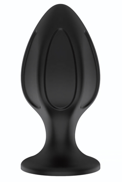 Черная средняя силиконовая анальная пробка с вертикальными бороздками (Цвет: черный)