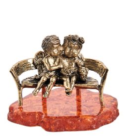 Народные промыслы AM-2007 Фигурка «Ангелочки на скамейке» (латунь, янтарь)